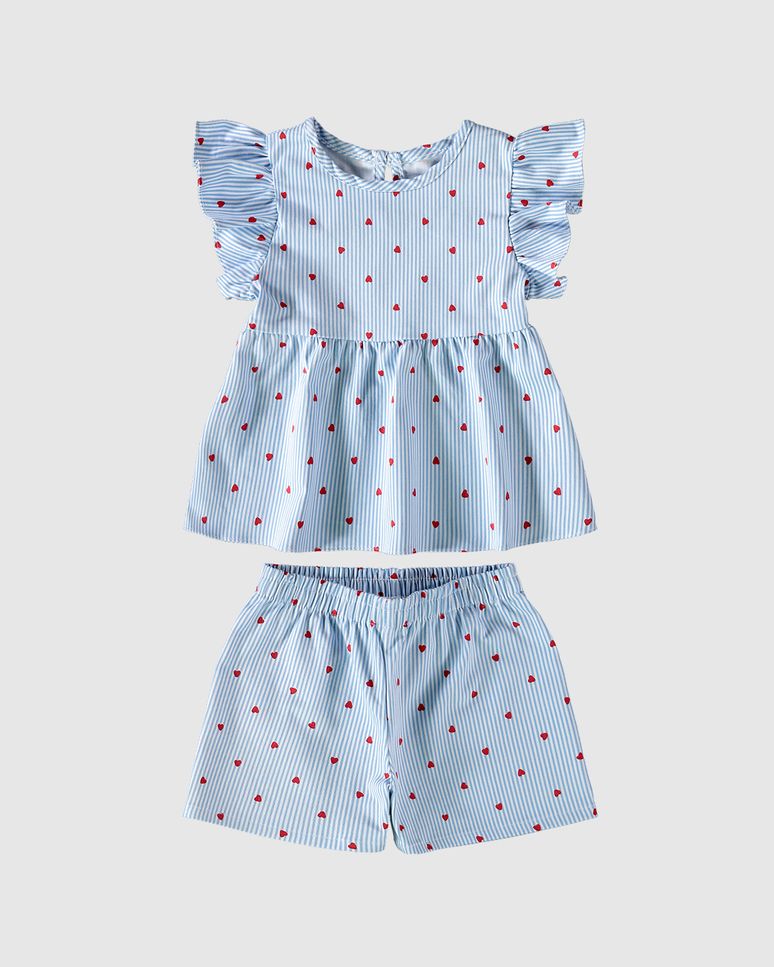 Conjunto Infantil Menina Estampa Corações Blusa Manga Babado Malwee Kids