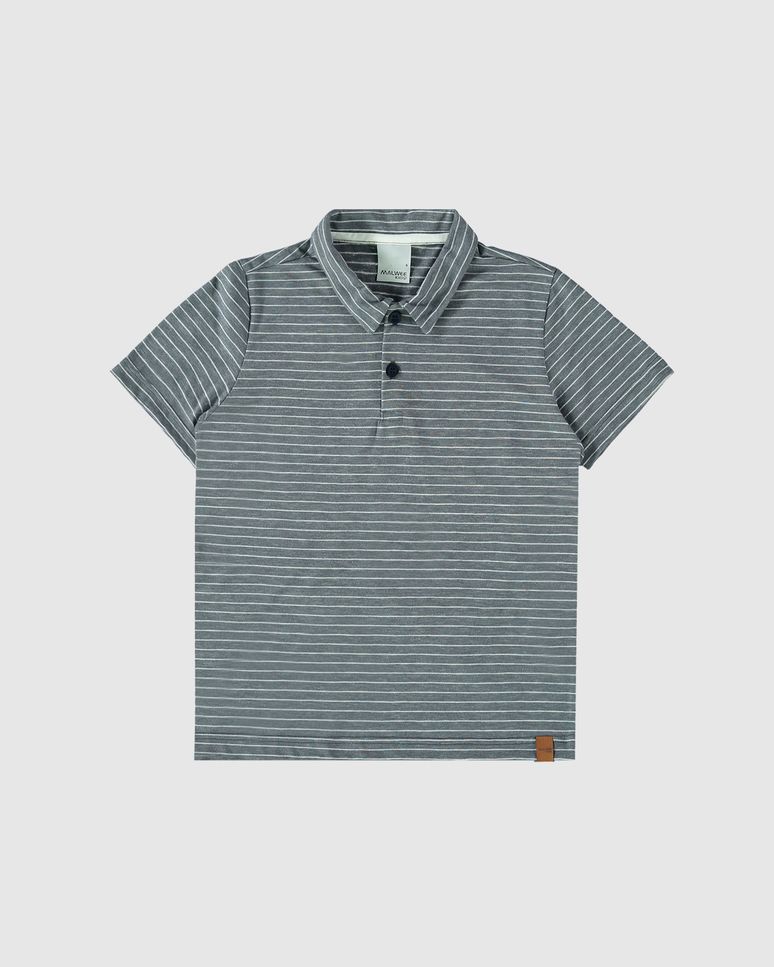Camisa Polo Infantil Menino Etiqueta Decorativa Malha Listrada Malwee Kids