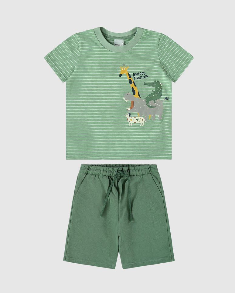 Conjunto Infantil Menino Camiseta Listrada Amigos Divertidos Malwee Kids