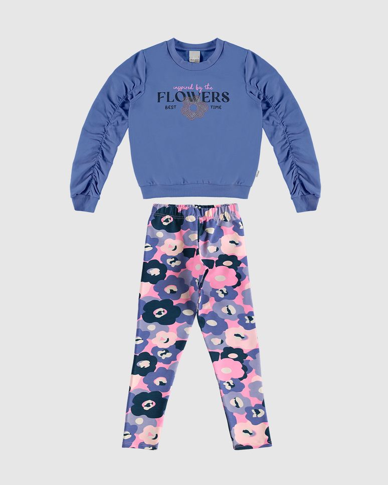 Conjunto Infantil Menina Blusão Flowers Bordado Paetê Malwee Kids