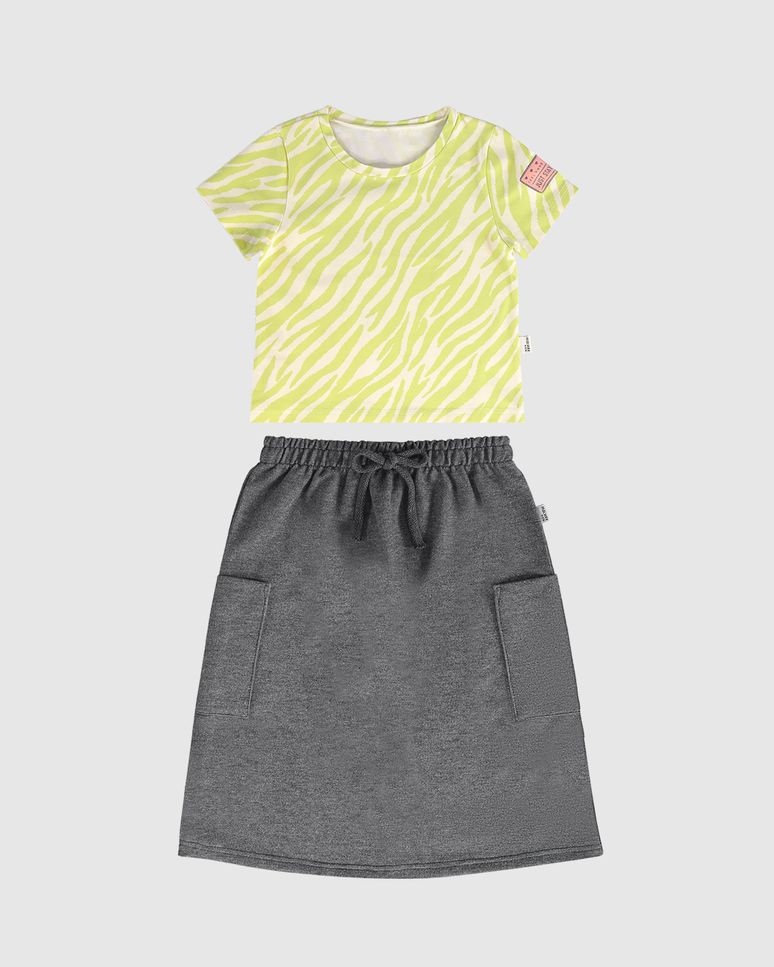 Conjunto Infantil Menina Blusa Animal Print + Saia Midi Cargo Malwee Kids