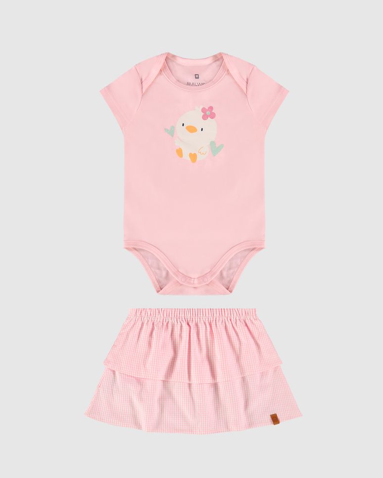 Conjunto Infantil Menina Body + Saia Em Algodão Malwee Kids