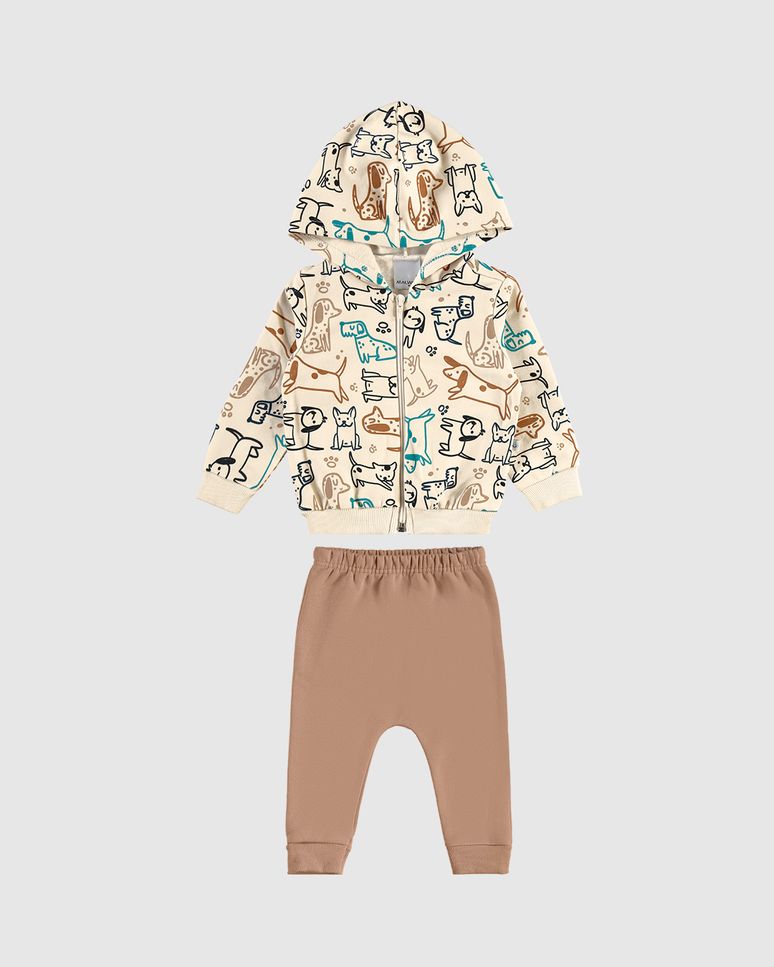 Conjunto Infantil Menino Jaqueta Estampa Cachorros Em Moletom Malwee Kids