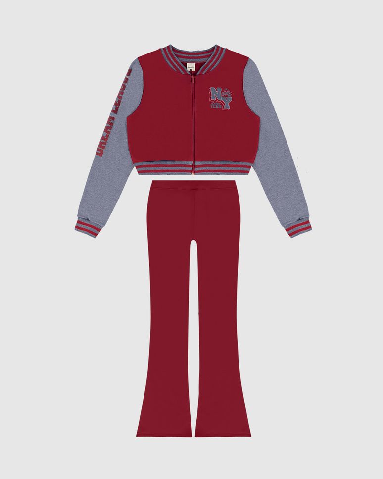 Conjunto Menina Jaqueta College E Calça Em Moletom Flanelado Malwee Kids