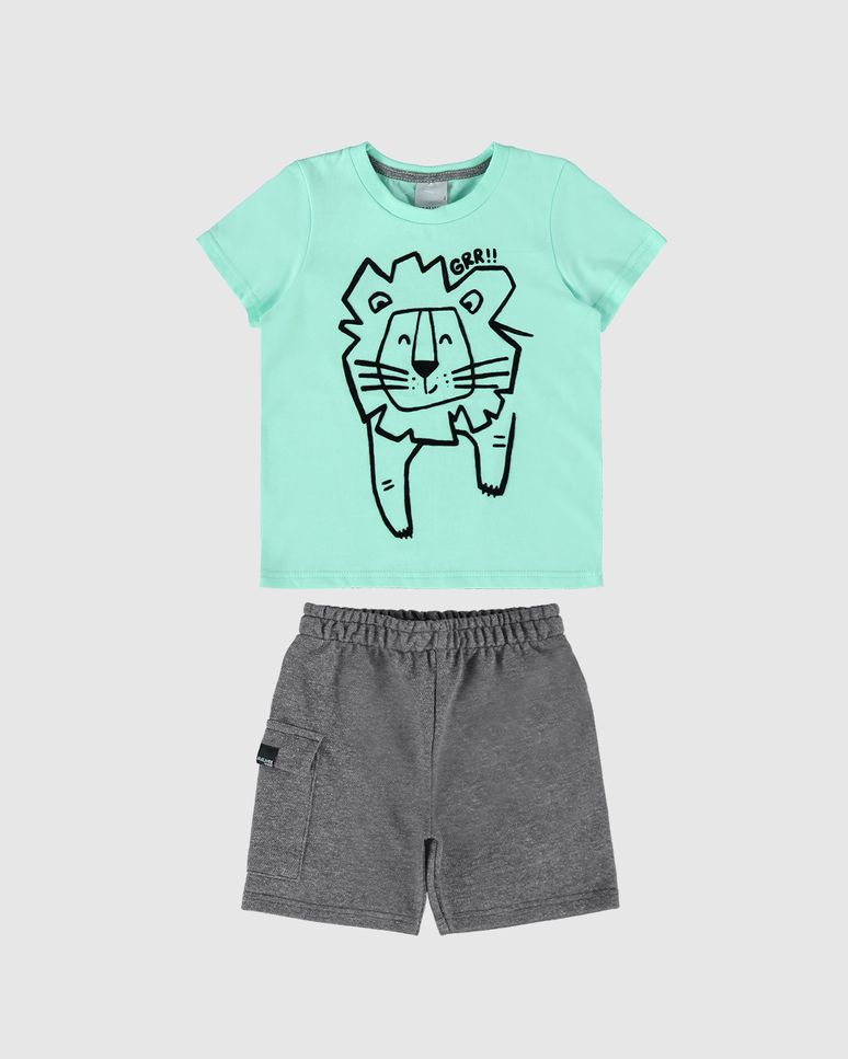 Conjunto Infantil Menino Camiseta Estampa Leãozinho E Bermuda Malwee Kids