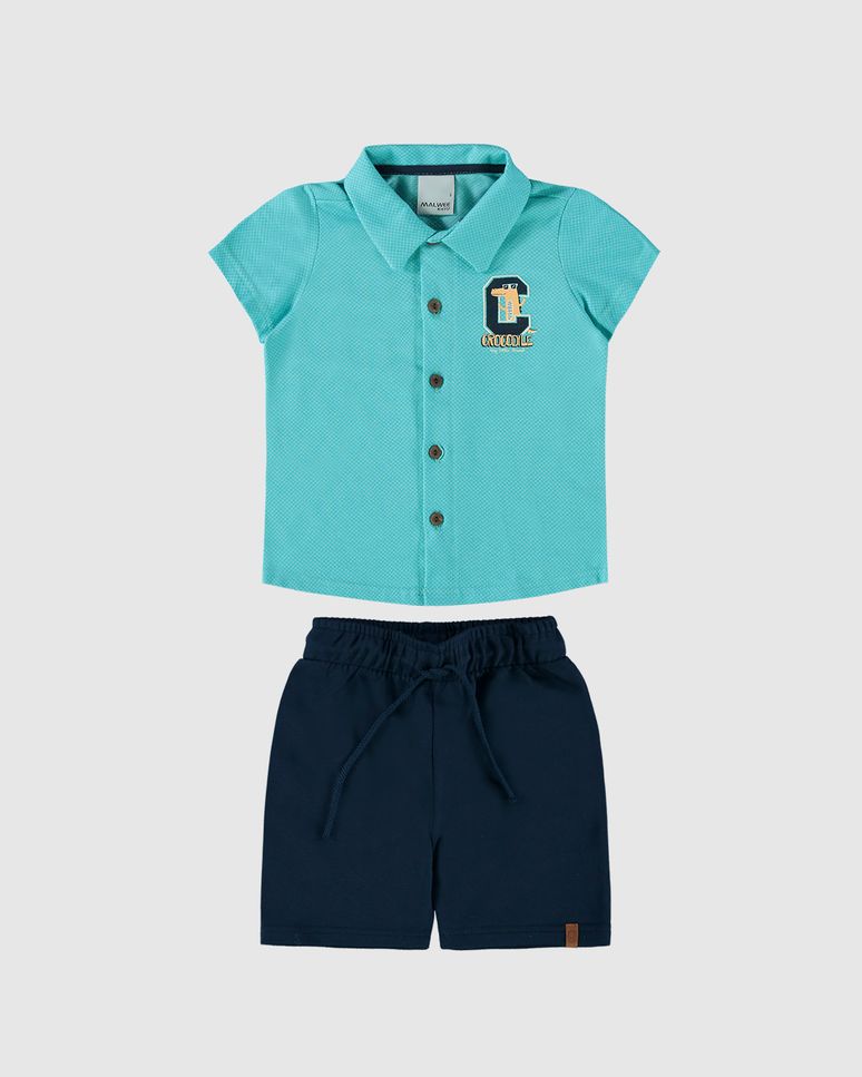 Conjunto Infantil Menino Camisa Estampa HD Em Malha Losango Malwee Kids