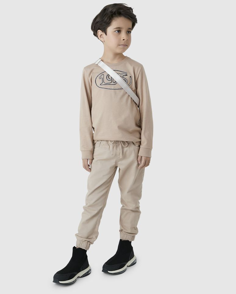 Calça Menino Cintura Média Cós Elástico Em Sarja Com Elastano - Carinhoso