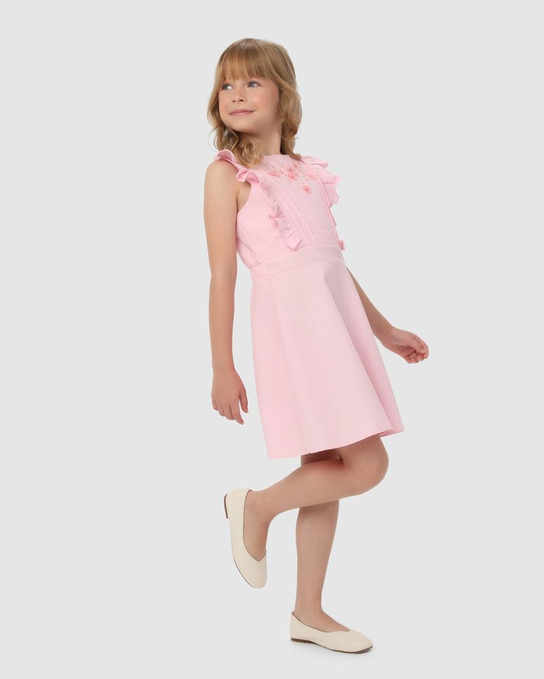 Vestido Menina Babados Frontais Em Algodão Texturizado - Carinhoso