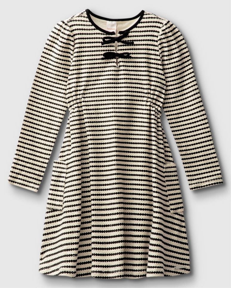 Vestido Menina Detalhe Laço Bolso Lateral Em Malha Texturizada - Carinhoso