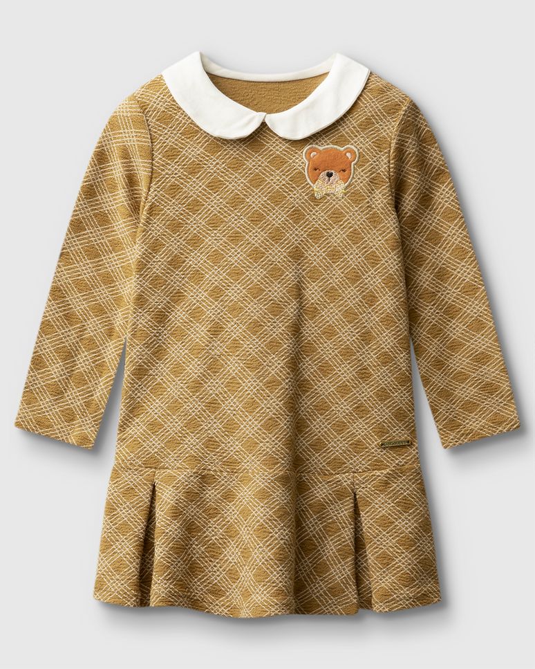 Vestido Menina Com Gola E Aplique Bordado Em Algodão - Carinhoso