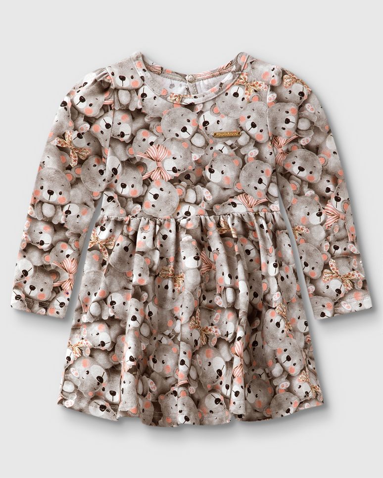 Vestido Body Menina Manga Longa Estampado Em Algodão - Carinhoso