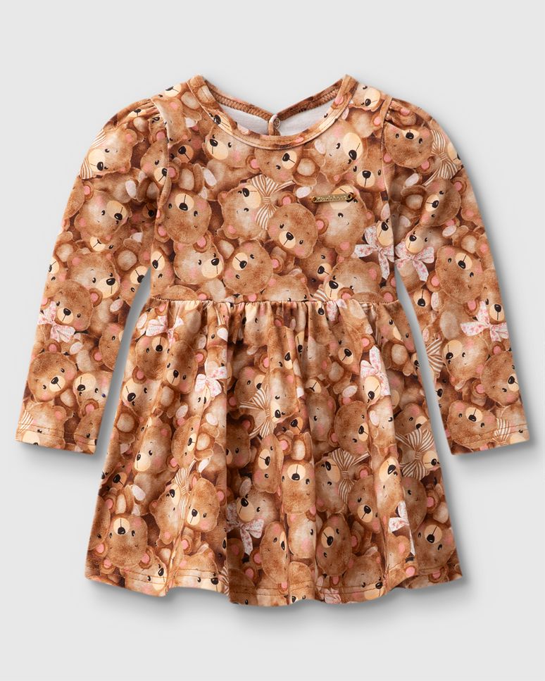 Vestido Body Menina Manga Longa Estampado Em Algodão - Carinhoso