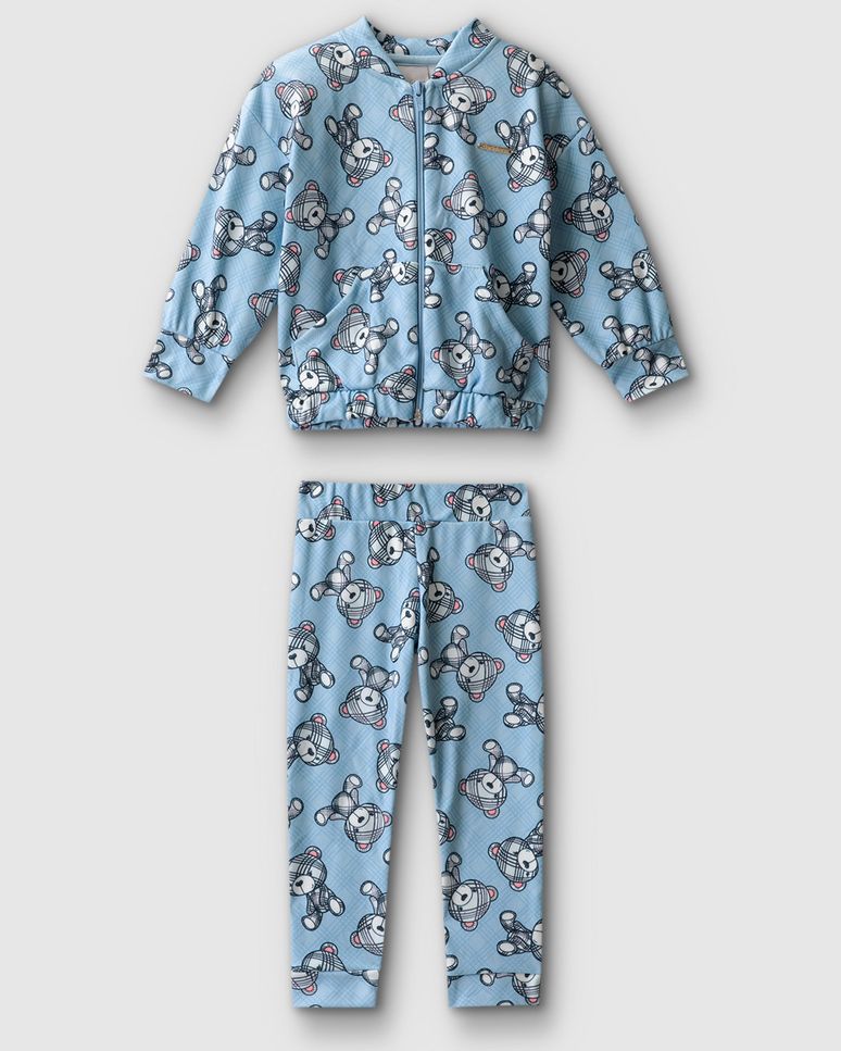 Conjunto Menina Jaqueta E Calça Estampa Ursinho Em Tecido Soft - Carinhoso