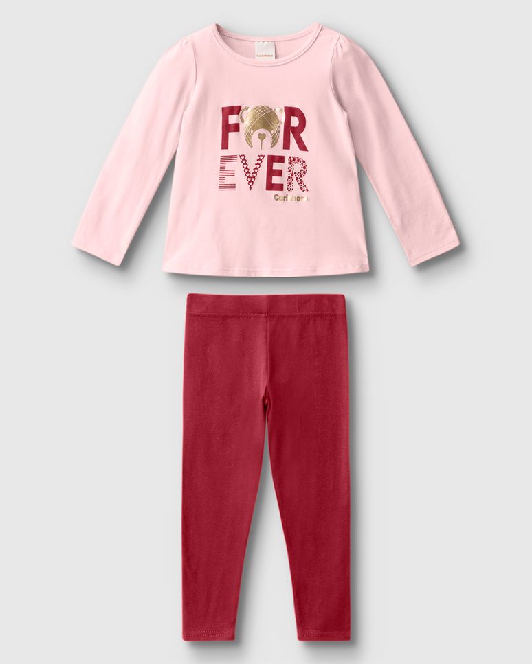 Conjunto Menina Blusa Estampa Forever E Legging Em Algodão - Carinhoso
