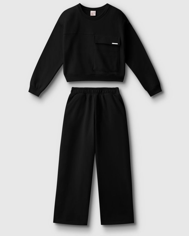 Conjunto Menina Blusão Com Bolso E Calça Em Moletom Flanelado - Carinhoso