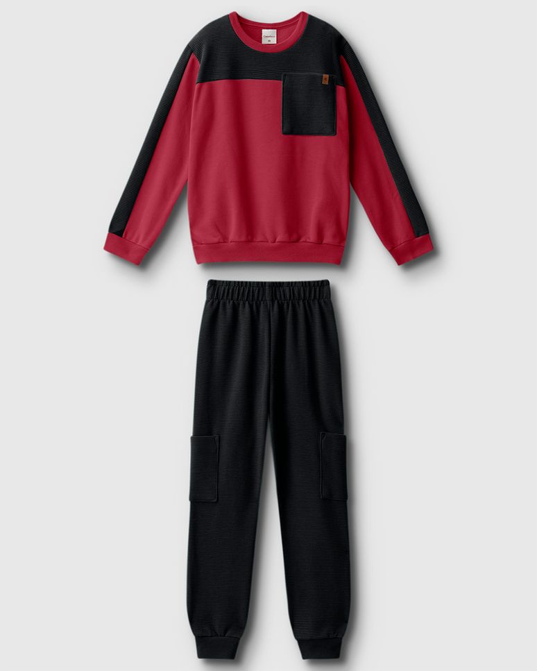 Conjunto Menino Calça Bolso Lateral Em Moletom Flanelado - Carinhoso