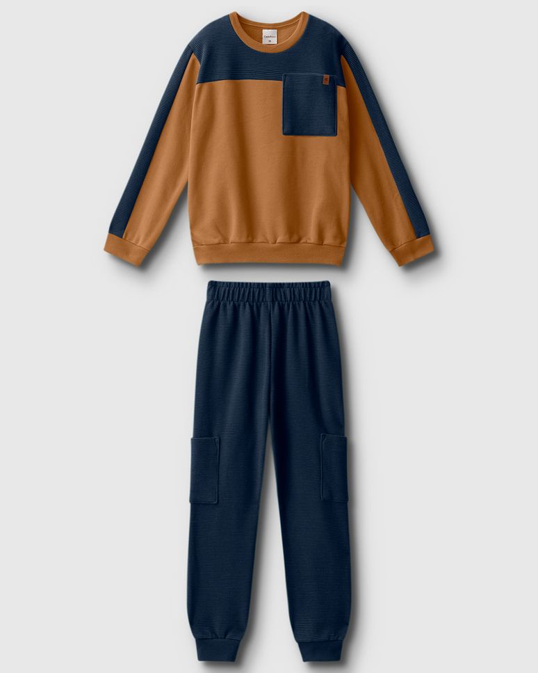 Conjunto Menino Calça Bolso Lateral Em Moletom Flanelado - Carinhoso