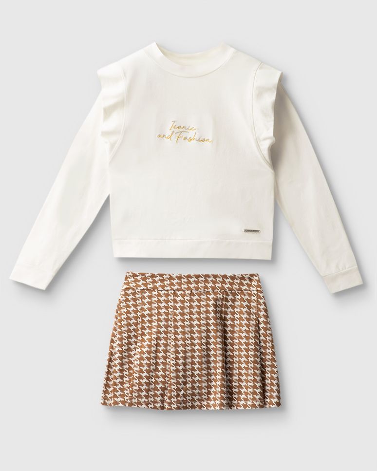 Conjunto Menina Blusa Manga Longa E Shorts Saia Estampado - Carinhoso