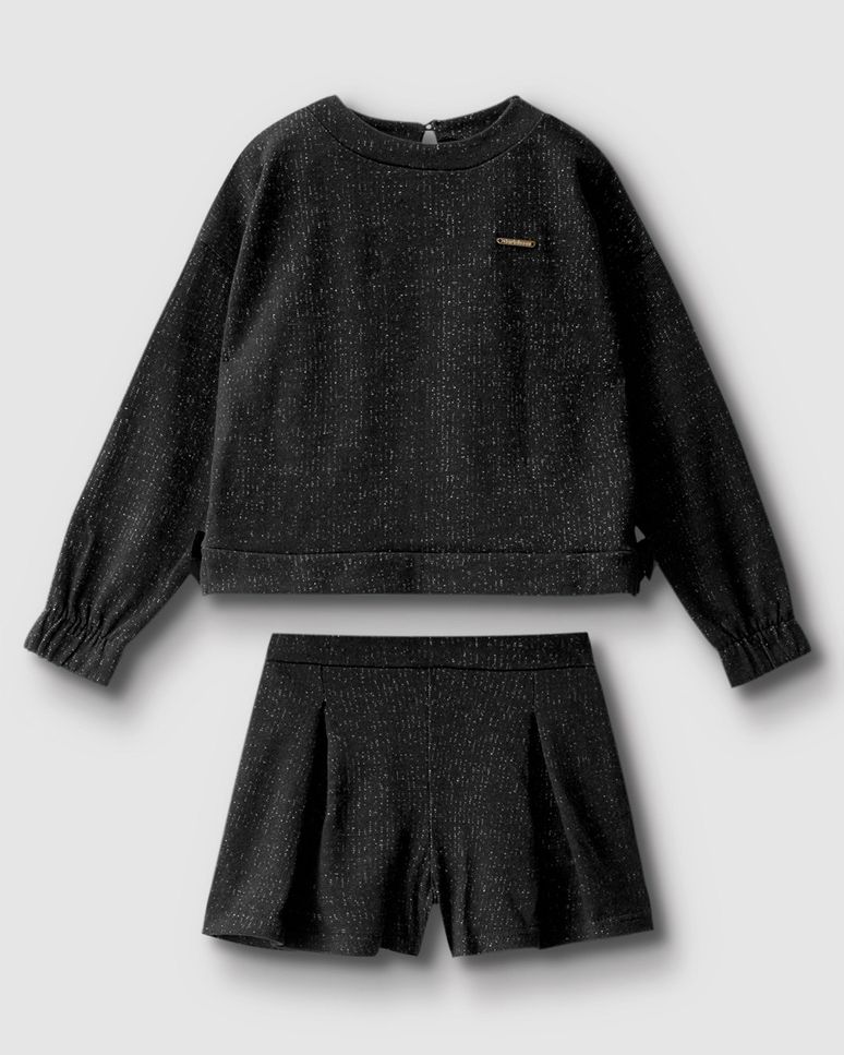 Conjunto Menina Blusão E Shorts Em Moletinho Lurex - Carinhoso