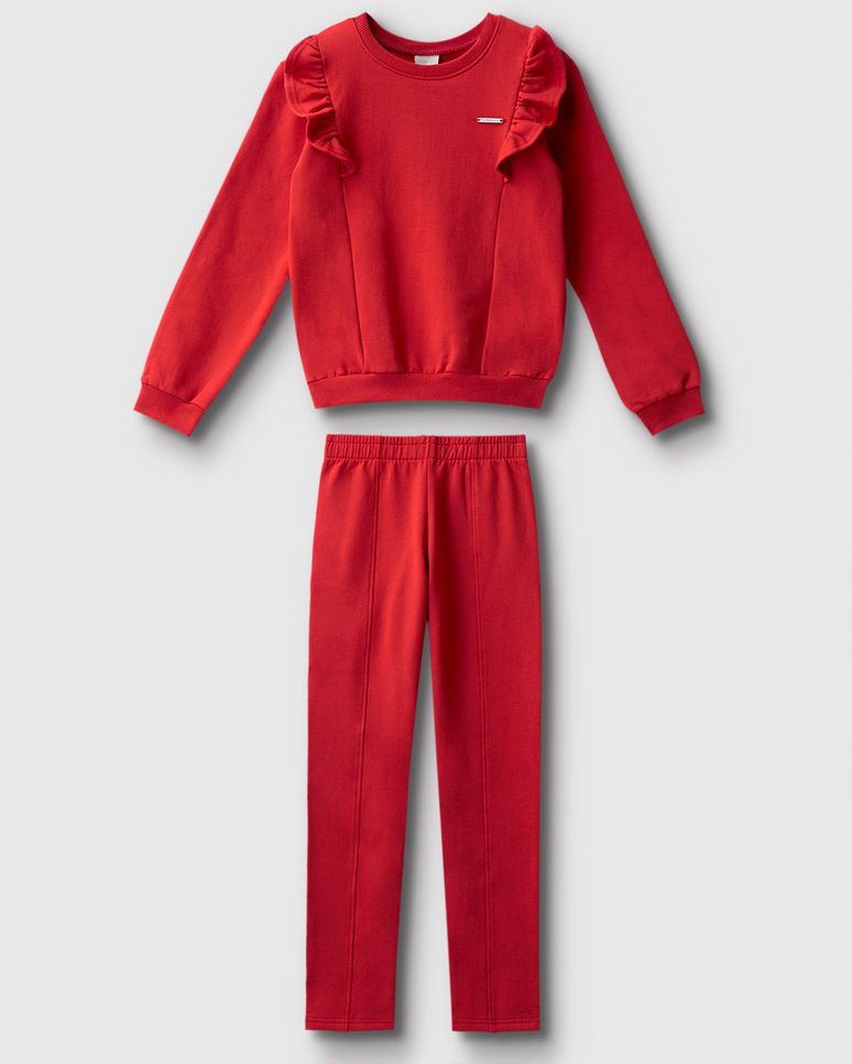 Conjunto Menina Blusão E Calça Em Moletom Stretch Flanelado - Carinhoso