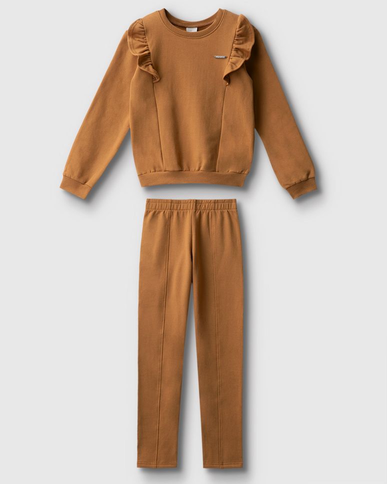 Conjunto Menina Blusão E Calça Em Moletom Stretch Flanelado - Carinhoso