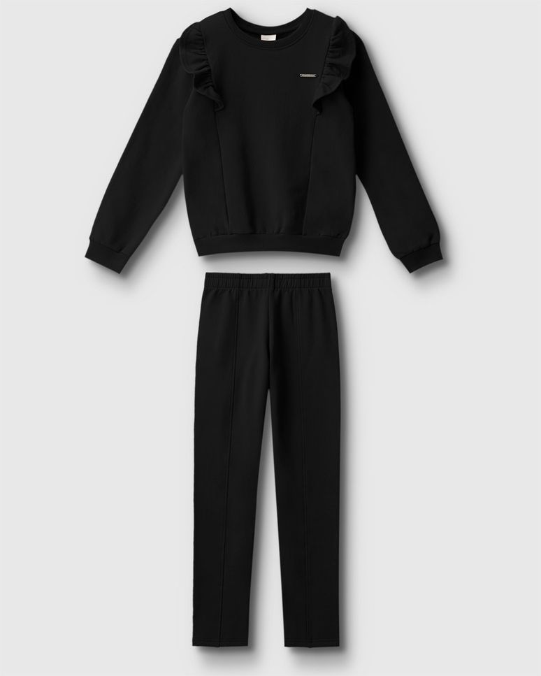 Conjunto Menina Blusão E Calça Em Moletom Stretch Flanelado - Carinhoso