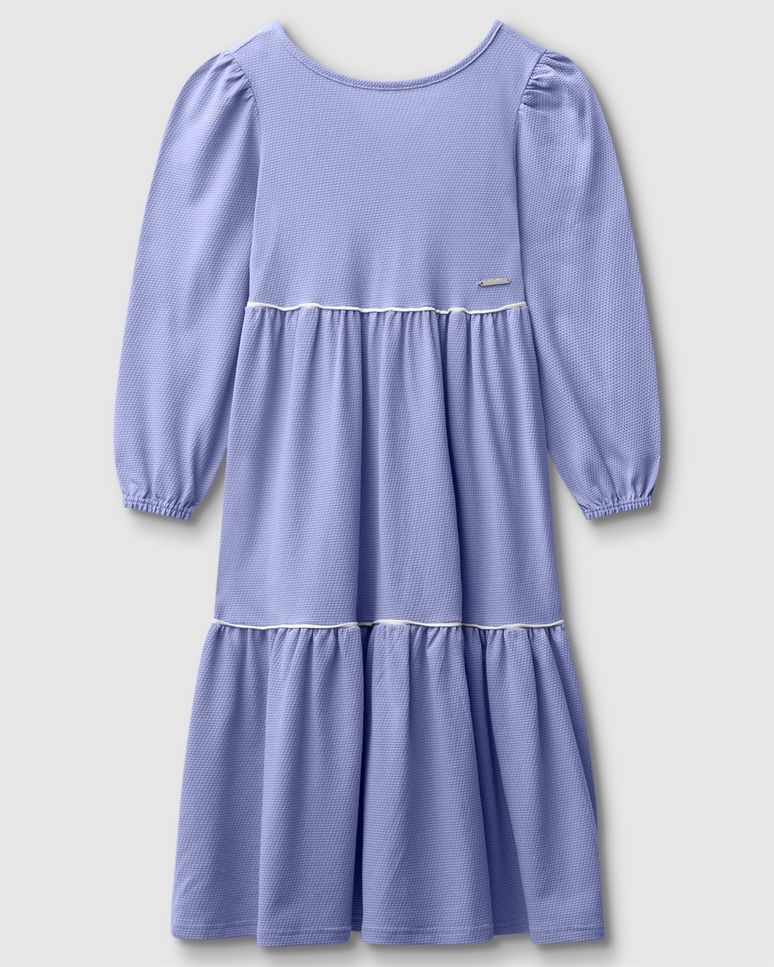 Vestido Menina Midi Amplo Manga Longa Em Malha Texturizada - Carinhoso