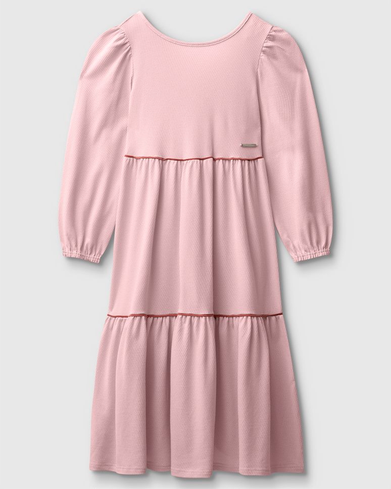 Vestido Menina Midi Amplo Manga Longa Em Malha Texturizada - Carinhoso