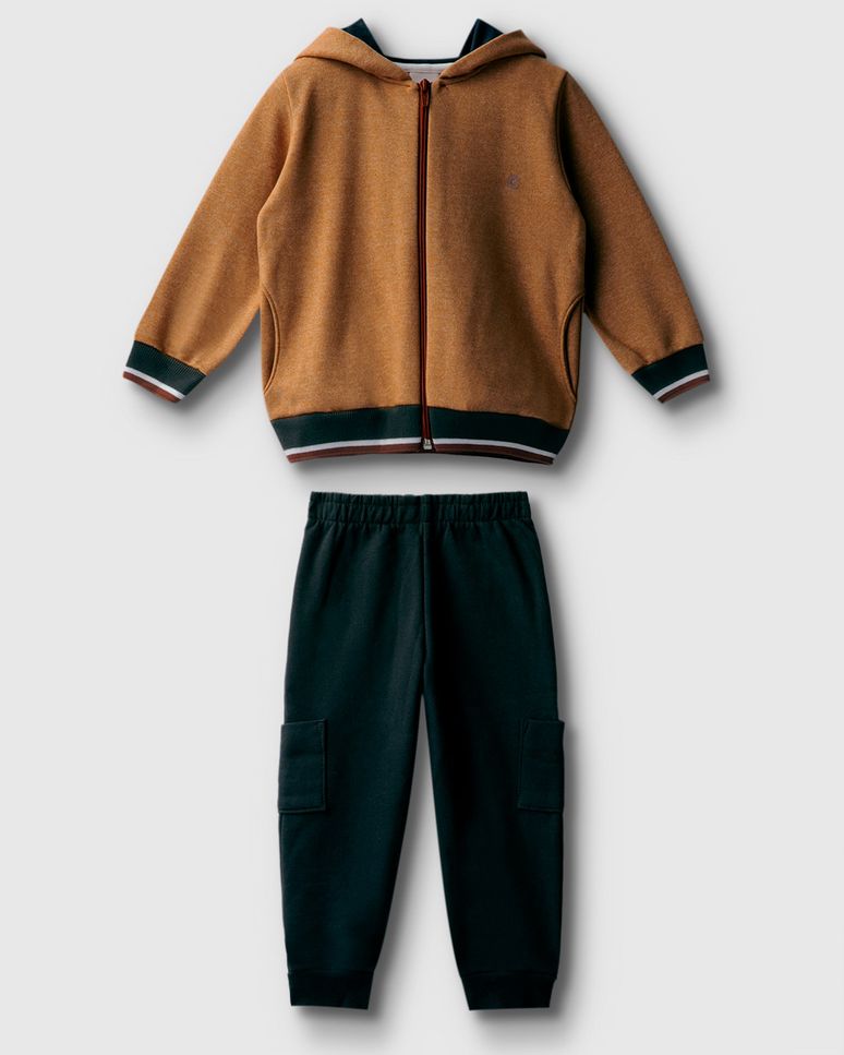 Conjunto Menino Jaqueta Com Capuz Em Moletom Rajado Flanelado - Carinhoso