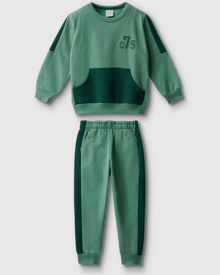 Conjunto Menino Blusão Bolso Canguru Em Moletom Flanelado - Carinhoso