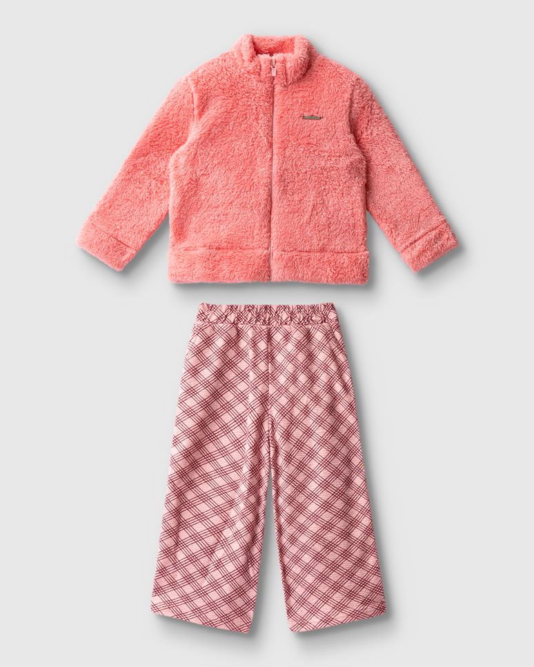Conjunto Menina Jaqueta Em Pelúcia E Calça Estampada - Carinhoso