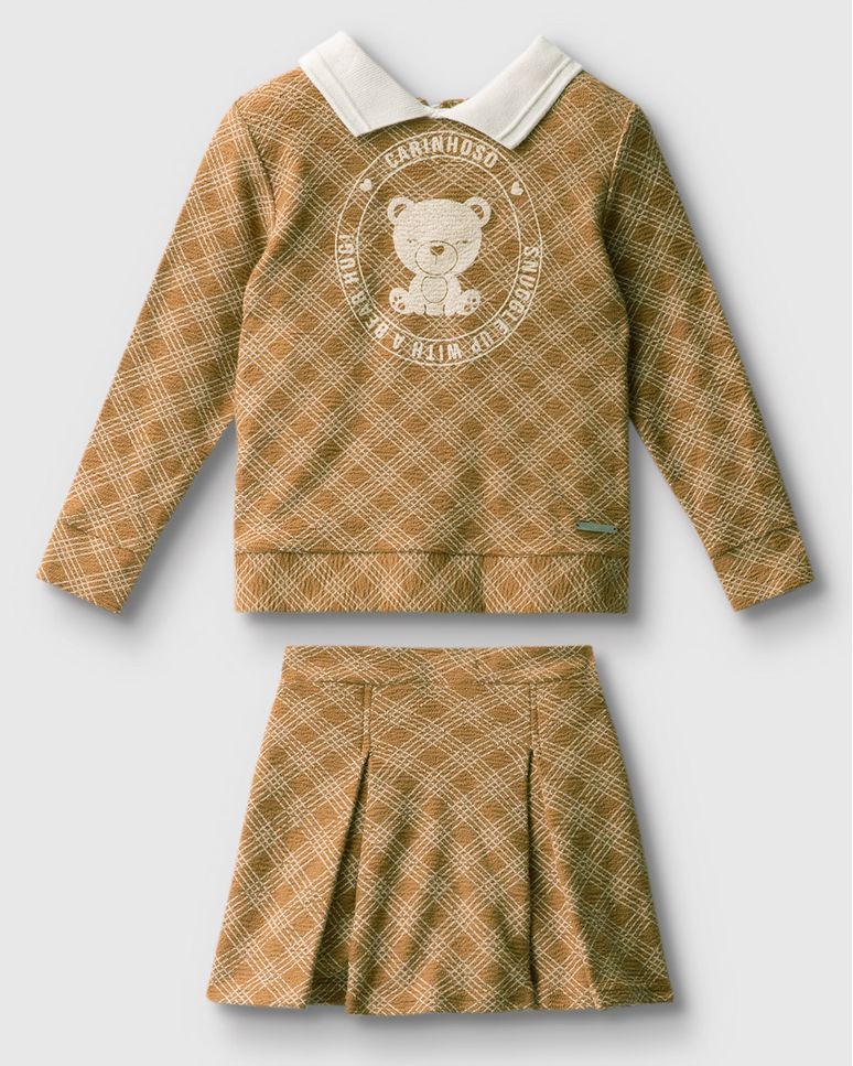 Conjunto Menina Estampa Xadrez Em Malha Texturizada - Carinhoso