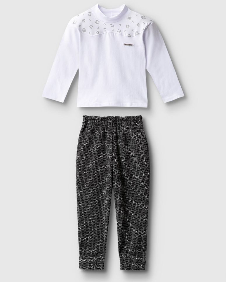 Conjunto Menina Blusa E Calça Em Malha Jacquard Lurex - Carinhoso