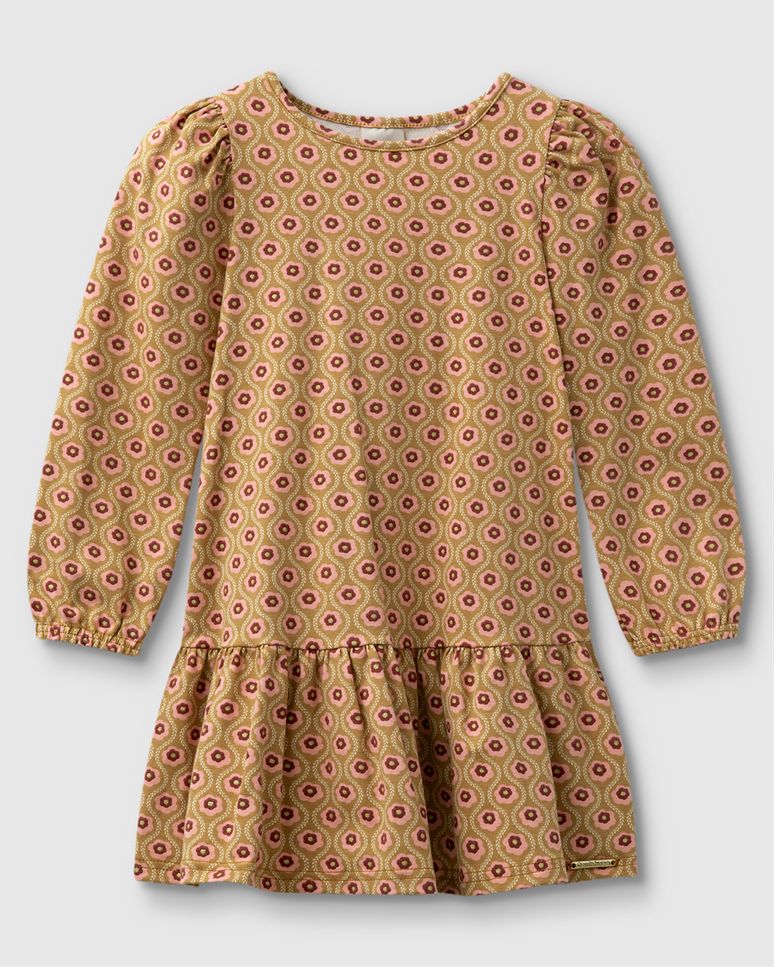 Vestido Menina Manga Longa Estampa Floral Em Algodão - Carinhoso