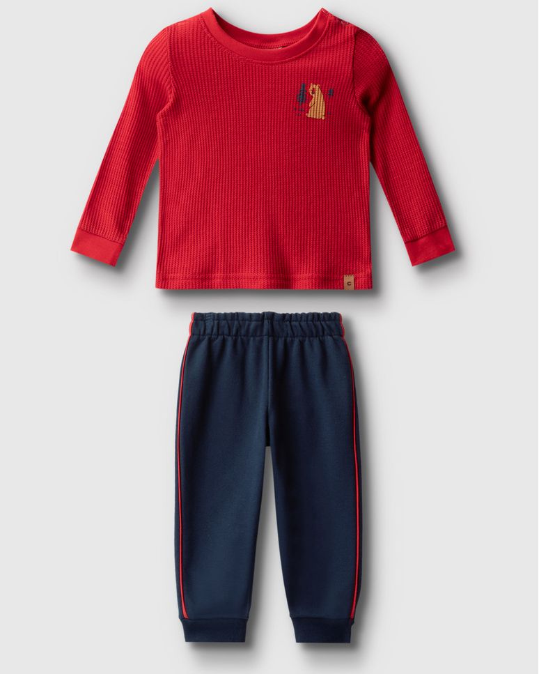 Conjunto Menino Camiseta Manga Longa Em Malha Texturizada - Carinhoso