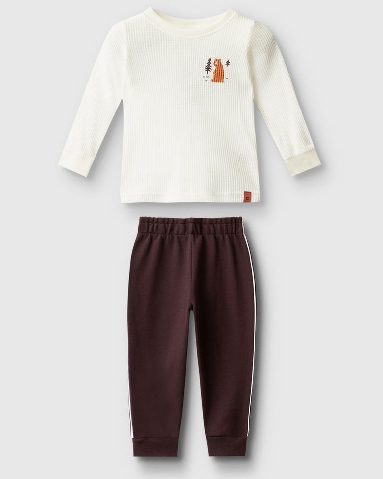 Conjunto Menino Camiseta Manga Longa Em Malha Texturizada - Carinhoso