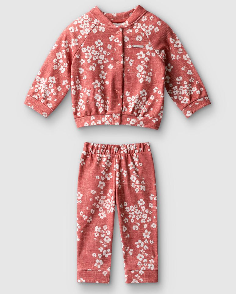 Conjunto Menina Animal Print Casaco E Calça Em Poliéster Soft - Carinhoso