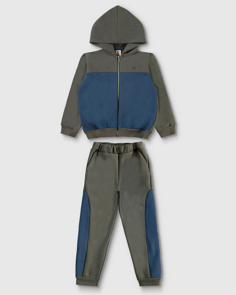 Conjunto Menino Jaqueta E Calça Recortes Em Moletom Premium - Carinhoso