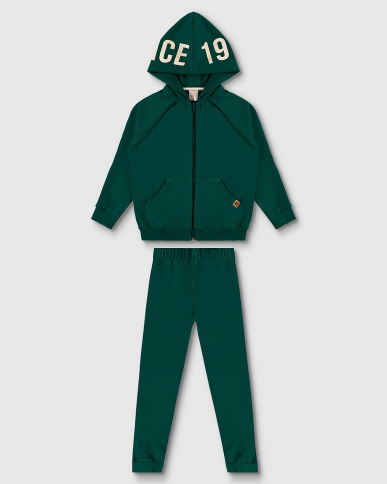 Conjunto Menino Jaqueta Capuz Com Estampa Em Moletom Flanelado - Carinhoso