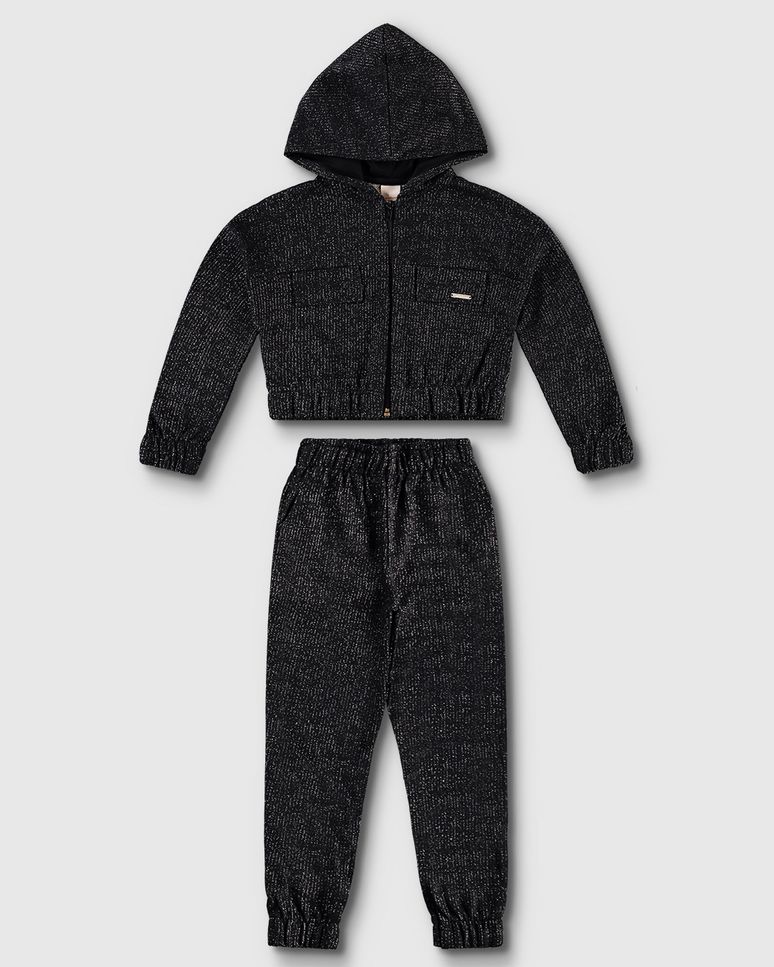 Conjunto Menina Jaqueta E Calça Jogger Em Moletinho Lurex - Carinhoso