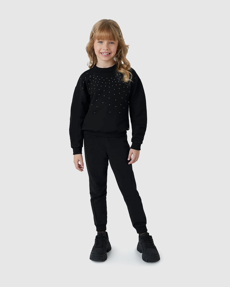 Conjunto Menina Blusão Com Strass Em Moletom Stretch Flanelado - Carinhoso