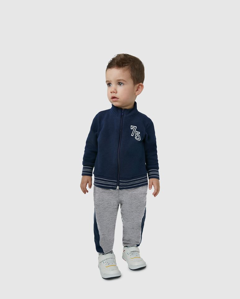 Conjunto Menino Jaqueta Gola Alta Em Malha Texturizada - Carinhoso