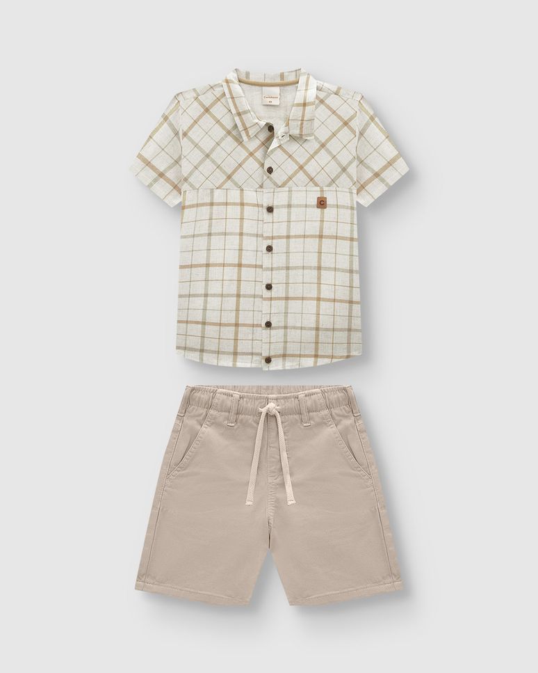 Conjunto Menino Camisa Estampa Xadrez Em Viscolinho - Carinhoso