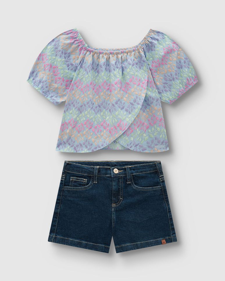 Conjunto Menina Blusa Em Tecido Bordado - Carinhoso