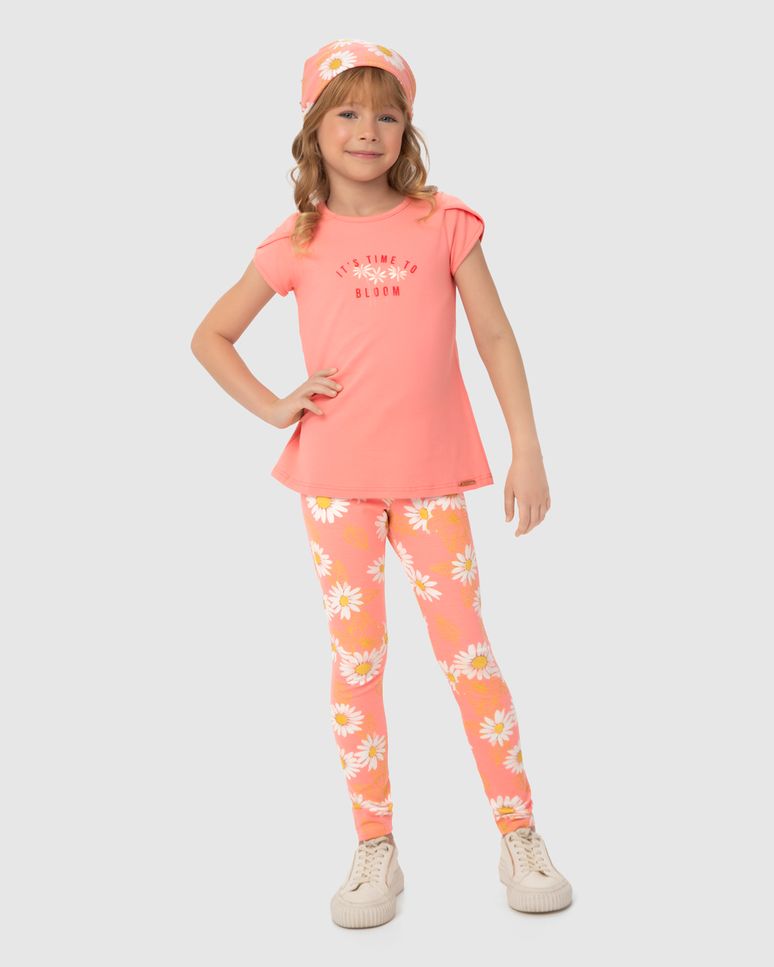Conjunto Menina Blusa E Legging Estampa Floral Em Algodão - Carinhoso