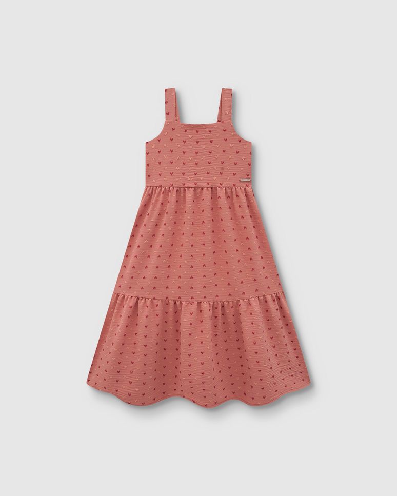 Vestido Menina Midi Decote Quadrado Em Plumetis Coração - Carinhoso