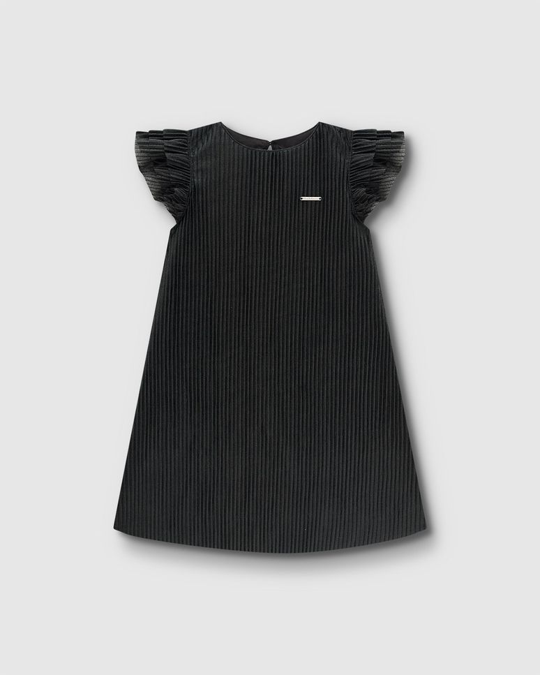 Vestido Menina Evasê Em Tecido Plissado - Carinhoso