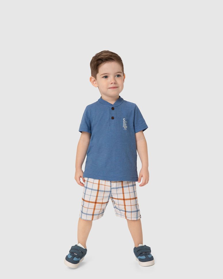 Conjunto Menino Bermuda Estampa Xadrez Em Viscolinho - Carinhoso