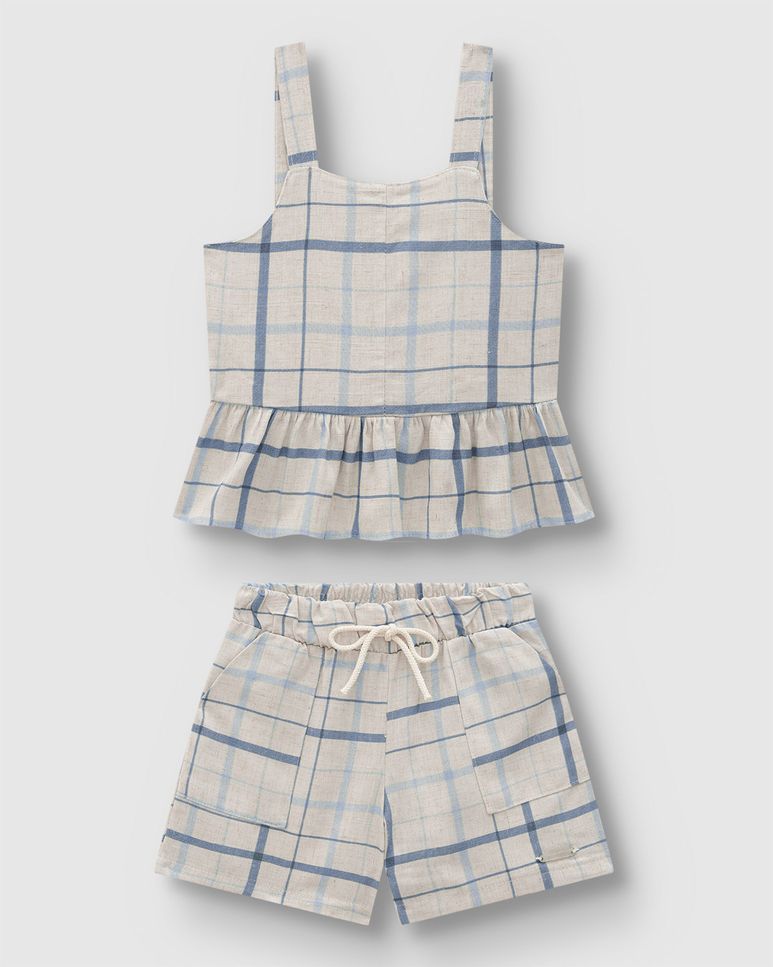 Conjunto Menina Regata E Shorts Xadrez Em Viscolinho Texturizado - Carinhoso