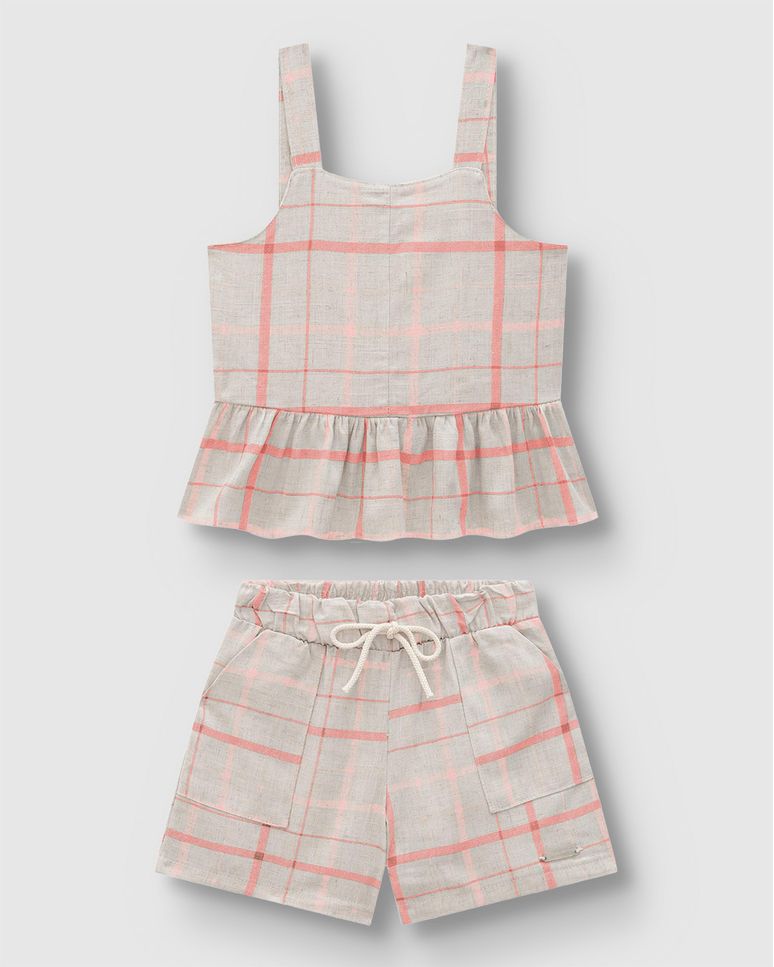 Conjunto Menina Regata E Shorts Xadrez Em Viscolinho Texturizado - Carinhoso